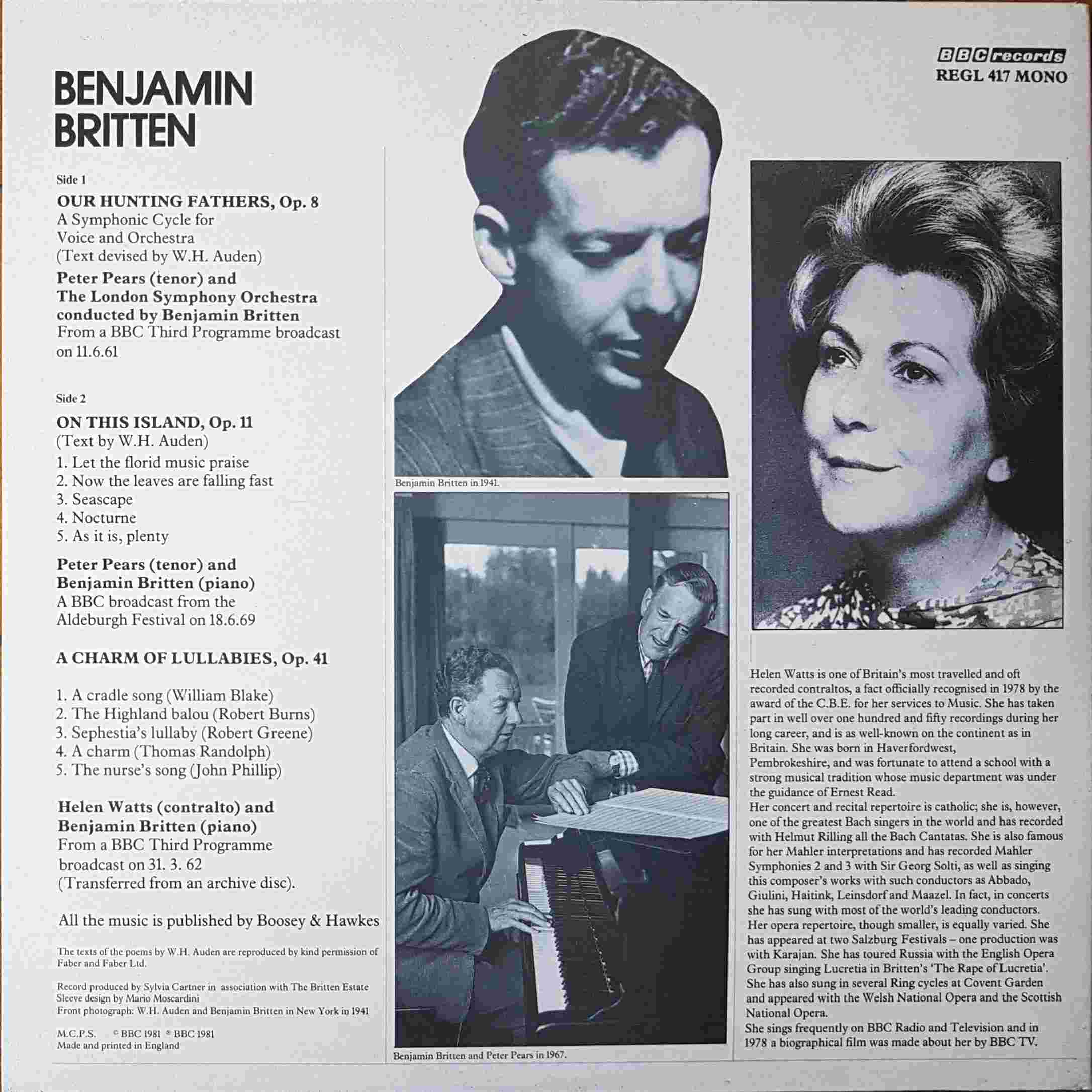 Picture of REGL 417 Benjamin Britten - Our hunting fathers by artist Benjamin Britten from the BBC records and Tapes library